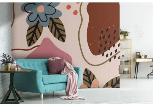 Carta da Parati decorazione astratta vintage con fiori.