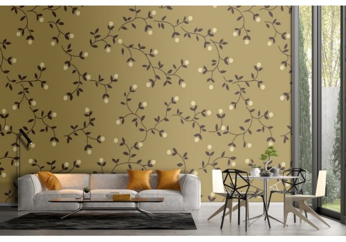 Wallpaper climbing flowers vintage stylized yellow.