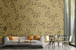 Wallpaper climbing flowers vintage stylized yellow.