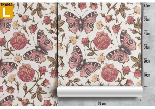 Vintage nature wallpaper with roses and butterflies. 2