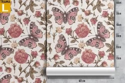 Carta da Parati rose e farfalle natura vintage.