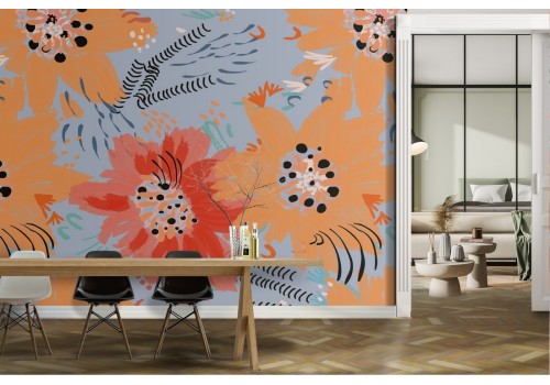 Wallpaper with abstract yellow and red flowers nature.