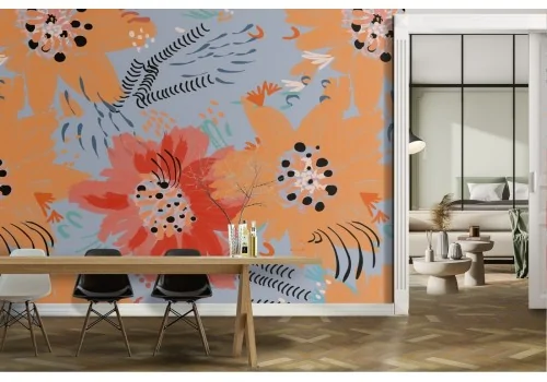 Carta da Parati fiori gialli e rossi astratti natura.