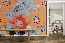 Wallpaper with abstract yellow and red flowers nature.