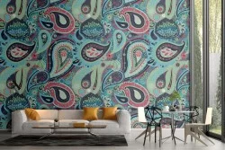 Carta da Parati decorazione vintage gocce verde.