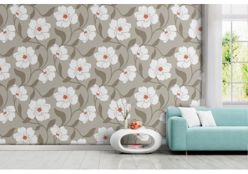 Carta da Parati fiori bianchi decorazione moderna raffinata.