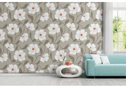 White flowers wallpaper modern refined decoration.