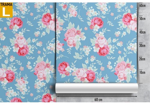 Pink flowers wallpaper with a blue background nature pattern. 2