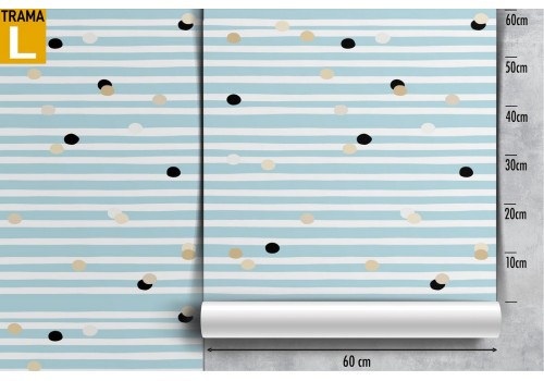 Blue striped and polka dot modern design wallpaper. 2