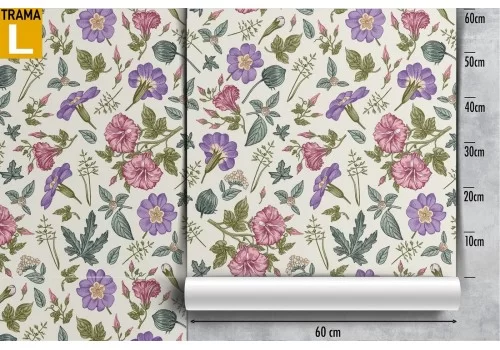 Carta da Parati fiori vintage pattern natura rosa e viola. 2