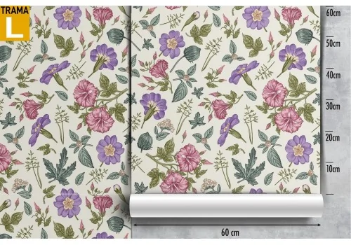 Vintage wallpaper with pink and purple floral pattern. 2