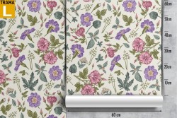 Carta da Parati fiori vintage pattern natura rosa e viola.