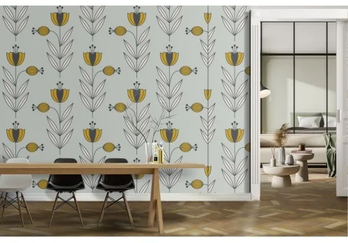 Carta da Parati fiori e piante natura stilizzata pattern.