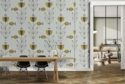 Wallpaper with stylized nature pattern of flowers and plants.