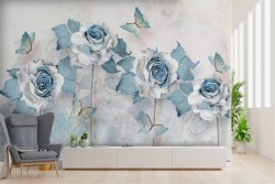 Wallpaper with flowers and butterflies on wall