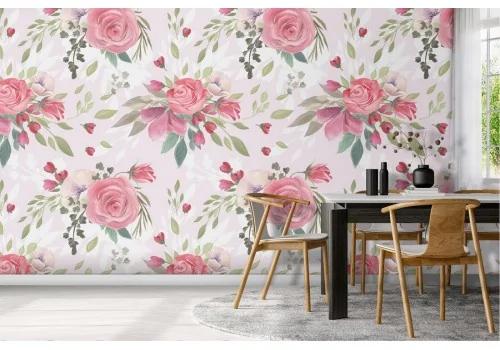 Pink roses nature pattern vintage wallpaper.