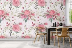 Carta da Parati rose rosa natura pattern vintage.