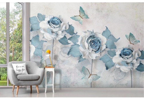 Wallpaper with flowers and butterflies on wall 2