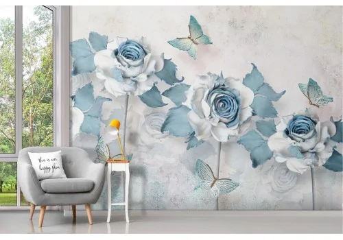 Wallpaper with flowers and butterflies on wall 2
