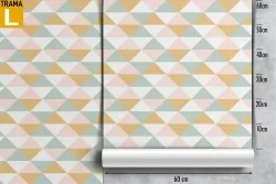Geometric wallpaper with yellow and green triangles.