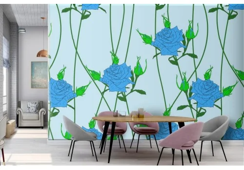 Refined nature blue roses flowers wallpaper.