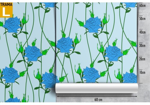 Carta da Parati fiori rose azzurro raffinati natura. 2