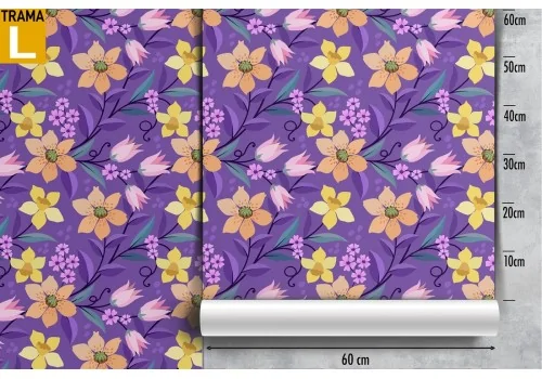 Yellow flowers wallpaper purple background nature pattern. 2