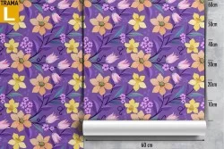 Yellow flowers wallpaper purple background nature pattern.