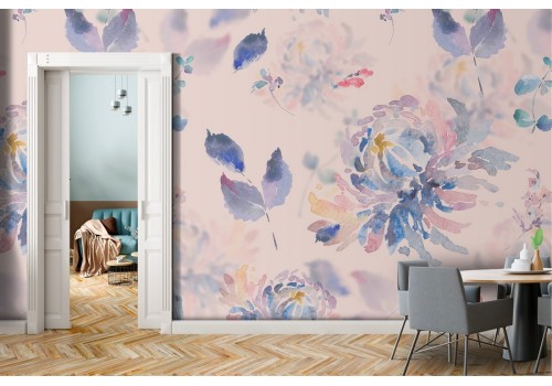 Carta da Parati foglie stilizzate blu natura pattern.