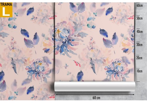 Carta da Parati foglie stilizzate blu natura pattern. 2