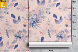 Carta da Parati foglie stilizzate blu natura pattern.