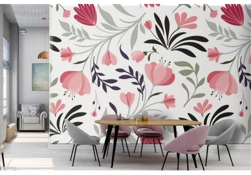 Red flowers stylized nature pattern wallpaper.