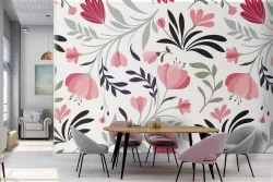Red flowers stylized nature pattern wallpaper.