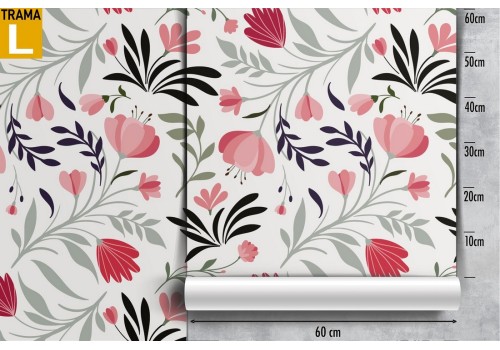 Carta da Parati fiori rossi stilizzati natura pattern. 2