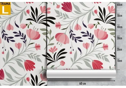 Carta da Parati fiori rossi stilizzati natura pattern. 2