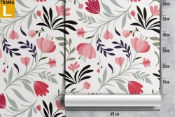 Carta da Parati fiori rossi stilizzati natura pattern.