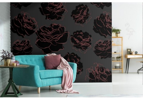 Black flowers nature pattern modern design wallpaper.