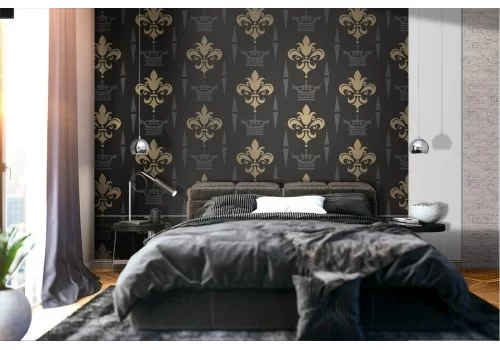 Carta da Parati damasco luxury nero e oro.