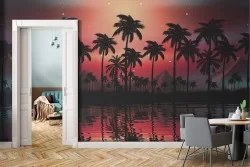 Carta da Parati Alba Tramonto Foglie e Fiori Tropicale