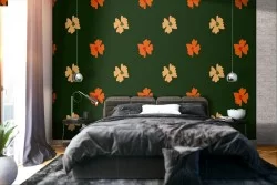 Vintage stylized flower wallpaper in orange and yellow.