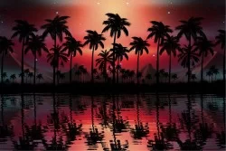 Carta da Parati Design e Stili Flora e Fauna Paesaggi e Natura Alba Tramonto Foglie e Fiori Tropicale