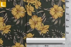 Refined yellow flowers vintage nature pattern wallpaper.