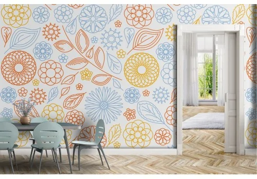 Vintage nature wallpaper with stylized flowers and leaves.