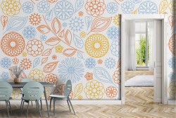 Wallpaper with stylized flowers and leaves in vintage nature style.