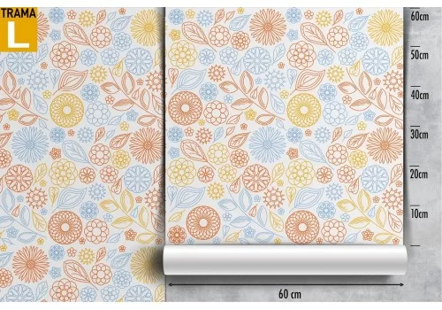 Carta da Parati fiori e foglie stilizzate natura vintage. 2