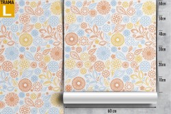 Wallpaper with stylized flowers and leaves in vintage nature style.