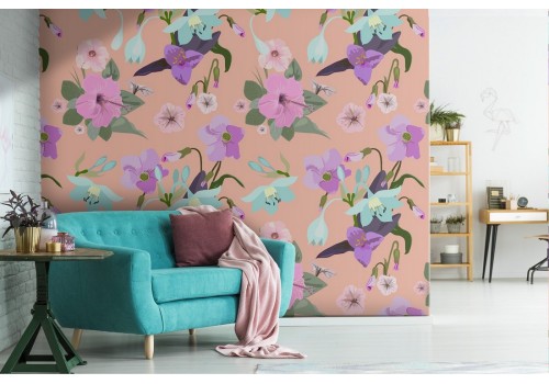 Carta da Parati fiori lilla e viola natura design moderno.