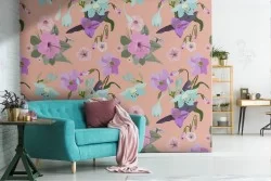 Carta da Parati fiori lilla e viola natura design moderno.
