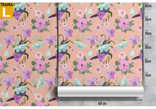 Carta da Parati fiori lilla e viola natura design moderno. 2