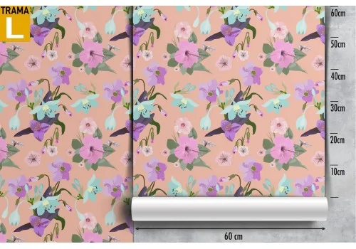 Lilac and purple flowers wallpaper modern nature design. 2